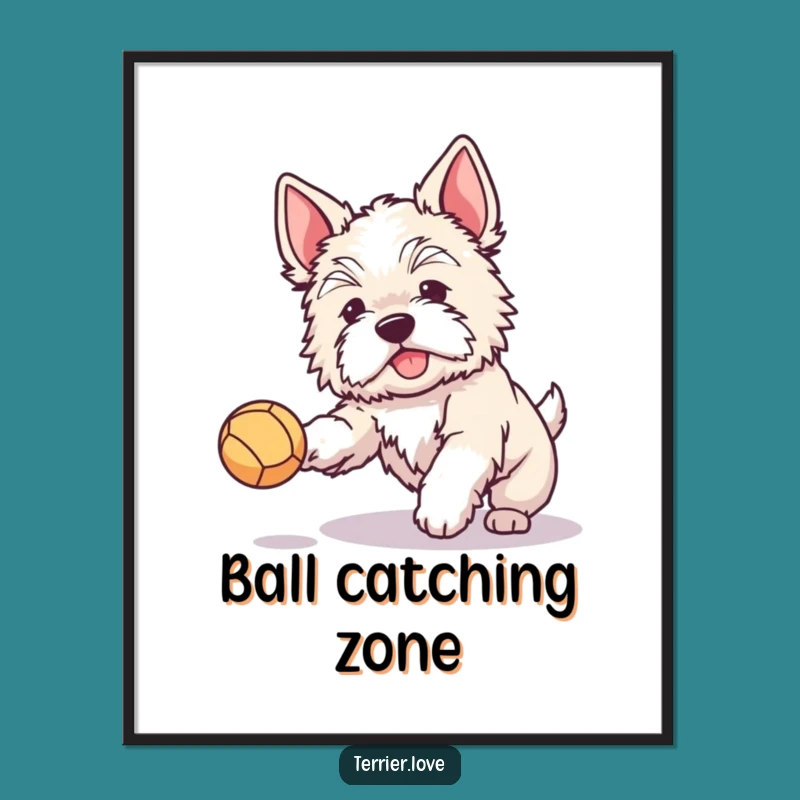 Funny Terrier Digital Art: Perked Ears Ball Catcher Print, Instant Gift