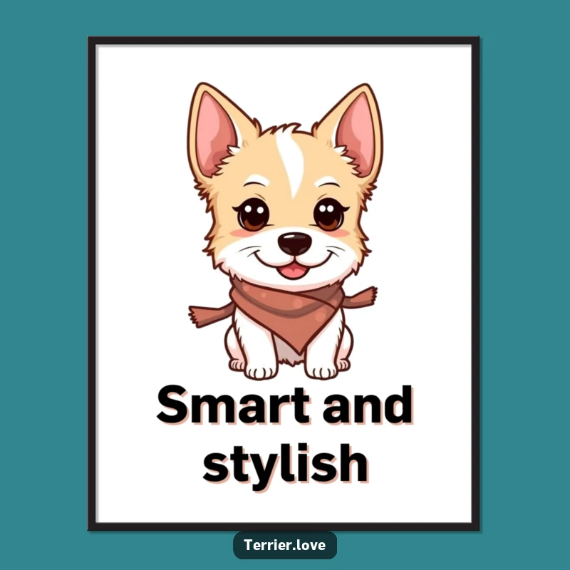 Funny Terrier Digital Art: Smiling Scarf Alert Wall Decor