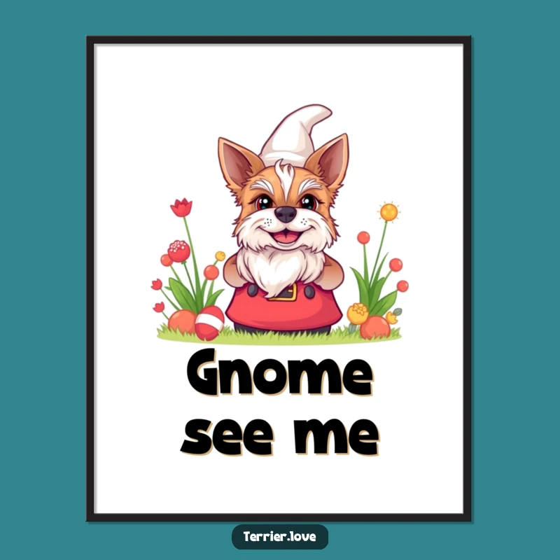 Funny Terrier Gnome Grin Digital Art Print - Instant Mischievous Wall Decor
