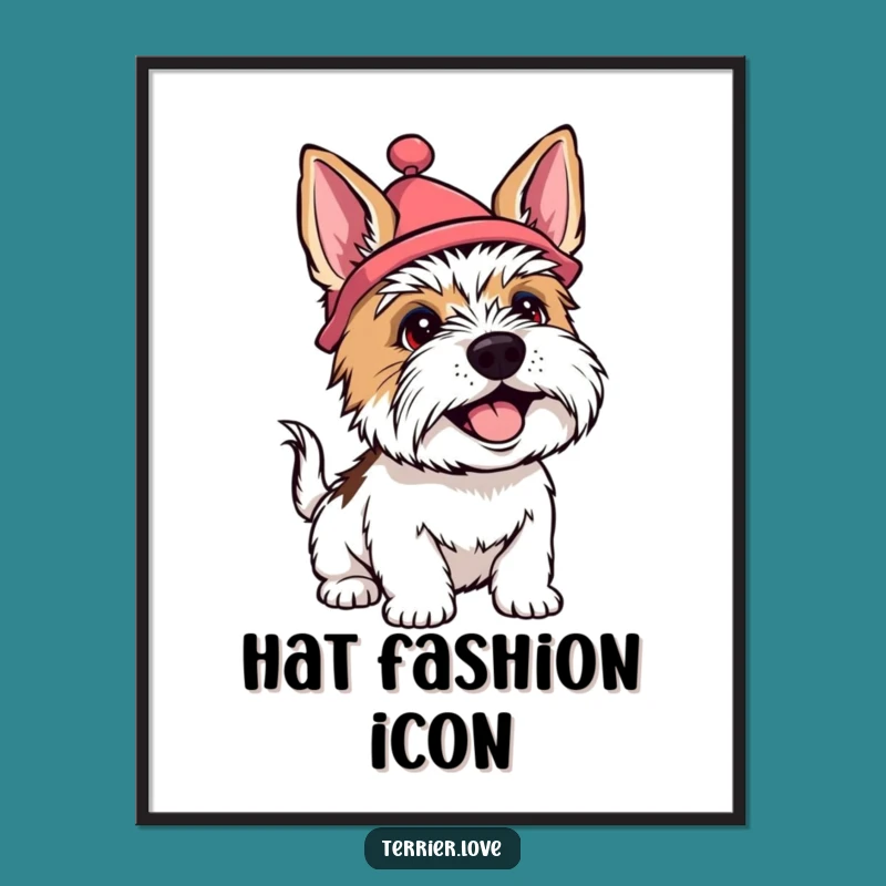 Funny Terrier Silly Hat Digital Art Print - Instant Joyful Wall Decor