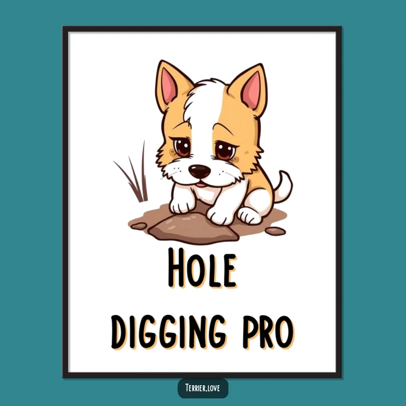 Funny Terrier Digital Art - Digging Dog Printable, Instant Gift for Doers