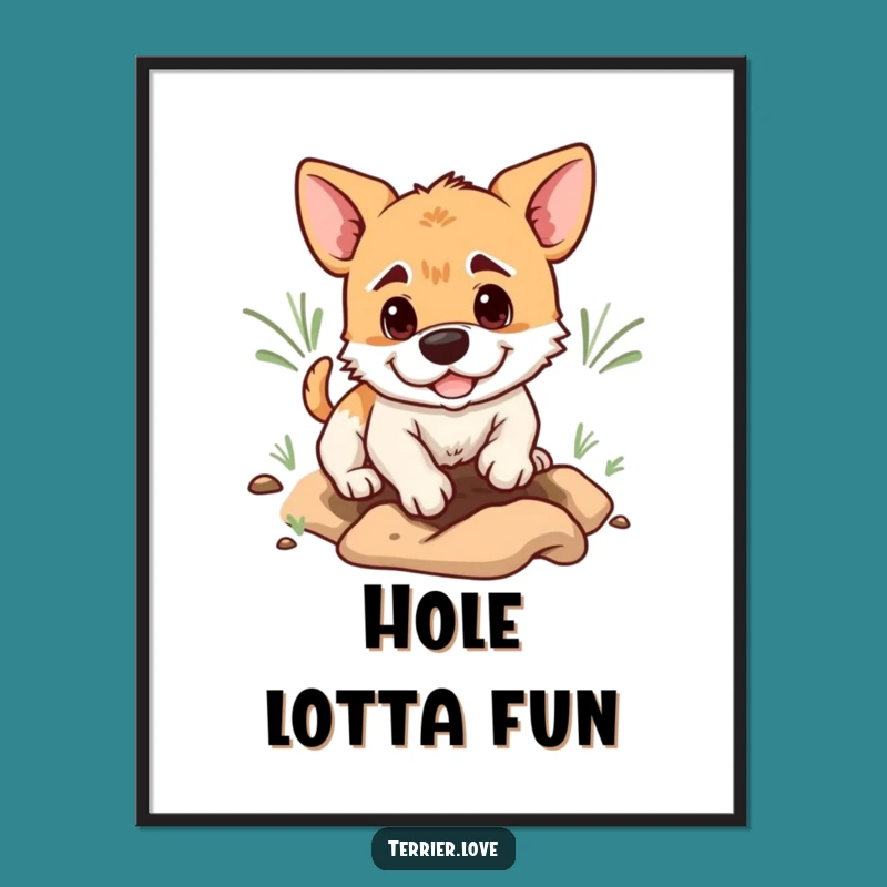 Funny Playful Terrier Digging Digital Art: Instant Focus