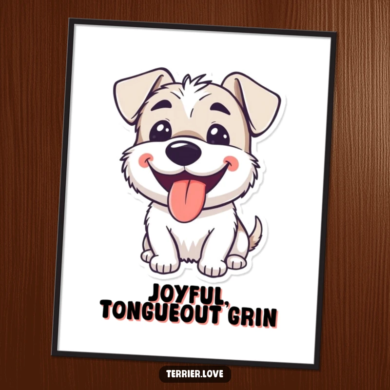 Funny smiling terrier digital art print showing a dog happily panting with its tongue lolling out, full of joy.