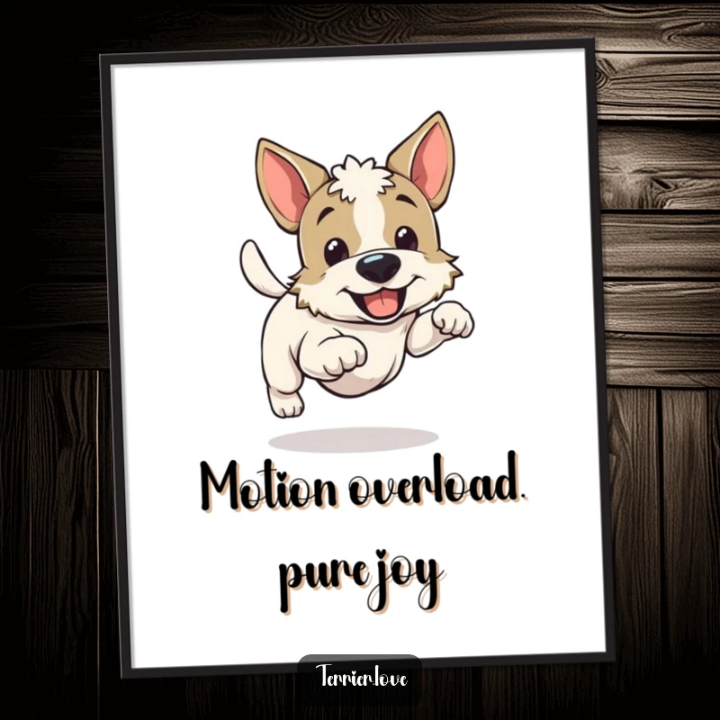 Funny cheerful running terrier digital art, happy dog mid-sprint, energetic and joyful canine illustration, printable wall decor.