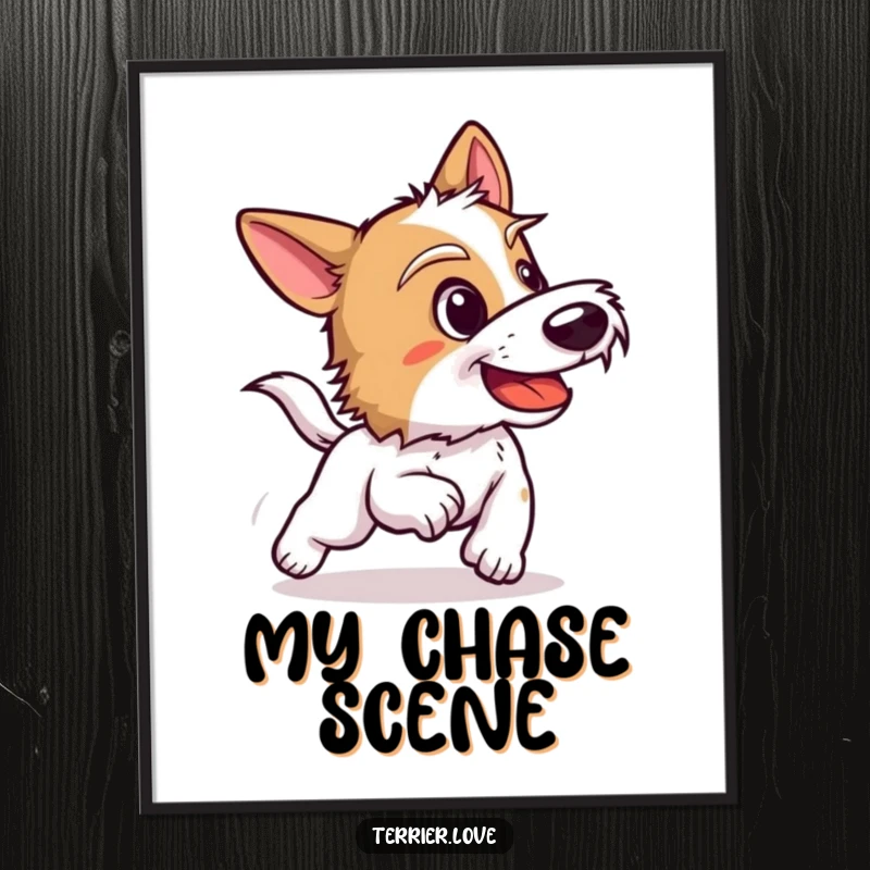 Funny terrier digital art print of a dog barking enthusiastically, capturing the essence of playfulness and the thrill of the chase.