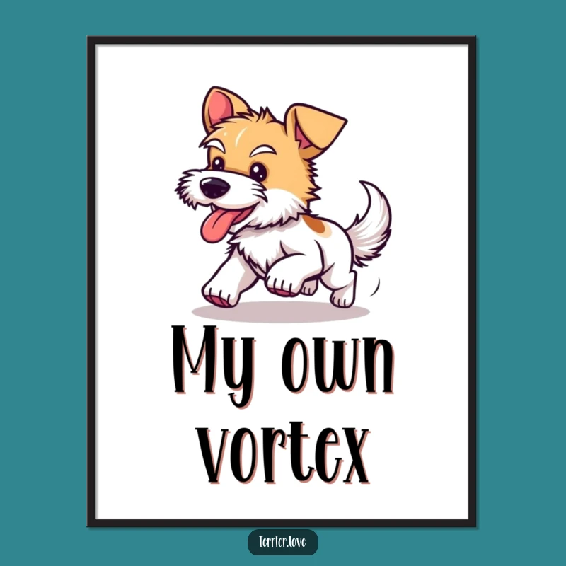 Funny Terrier Tail Chasing Digital Art: Hilarious Canine Decor for Joyful Spaces