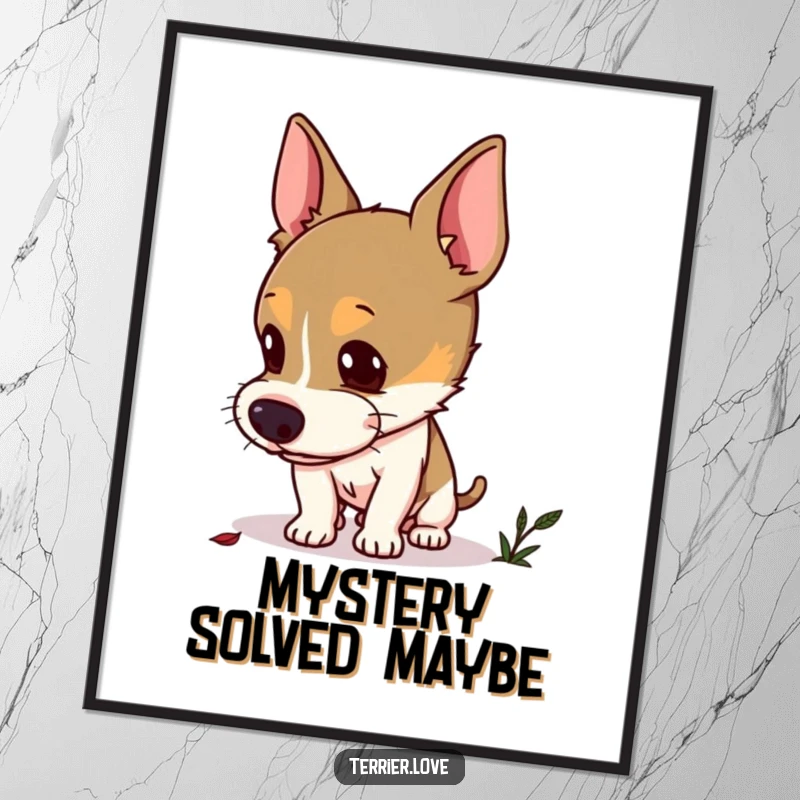 Funny curious terrier digital art print of a dog with alert ears sniffing the air, investigating a hidden scent.