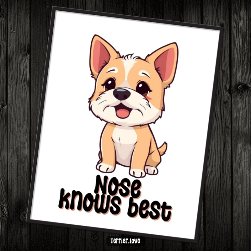 Funny Digital Art Print of a terrier sniffing the air with its nose up, humorous and downloadable wall decor.