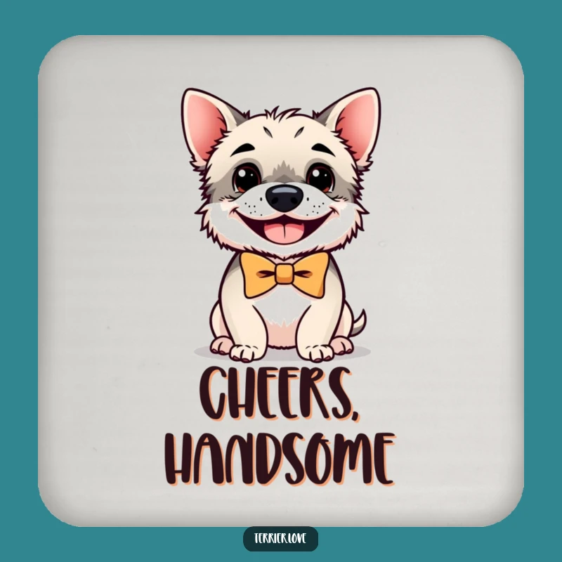 Funny Terrier Drink Coaster: Bowtie, Happy Grin, Protect Furniture Gift