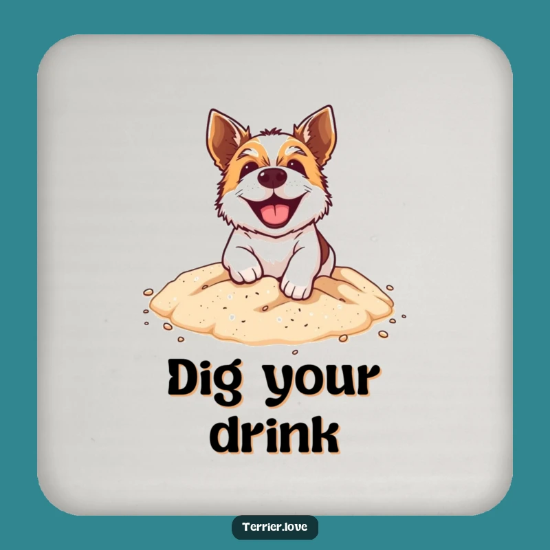 Funny Digging Terrier Coaster - Protect with Grinning Dog Art, Playful Pet Gift