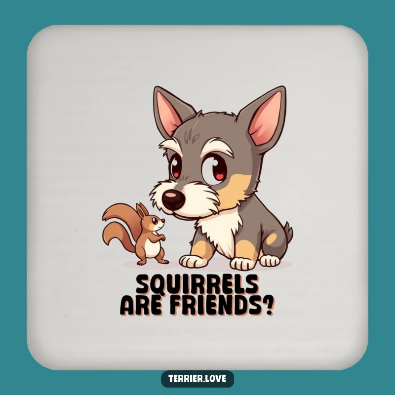 Funny Terrier Drink Coaster - Focused Squirrel Watcher Protector