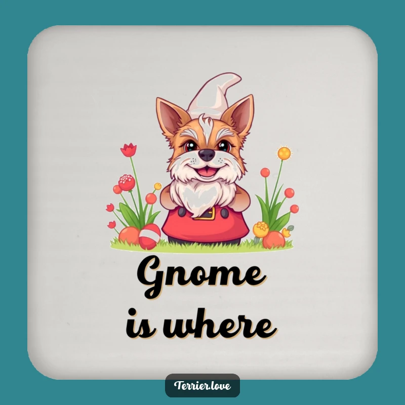 Funny Terrier Gnome Grin Coaster Set - Whimsical Protection for Surfaces