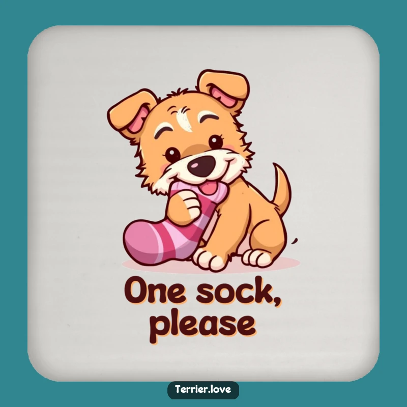 Funny Terrier Drink Coaster - Mischievous Sock Thief Protector