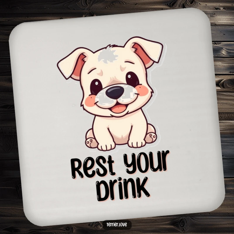 Funny Coaster: A cheerful terrier dog with its ears flopped, sitting attentively, ready to guard your drinks.