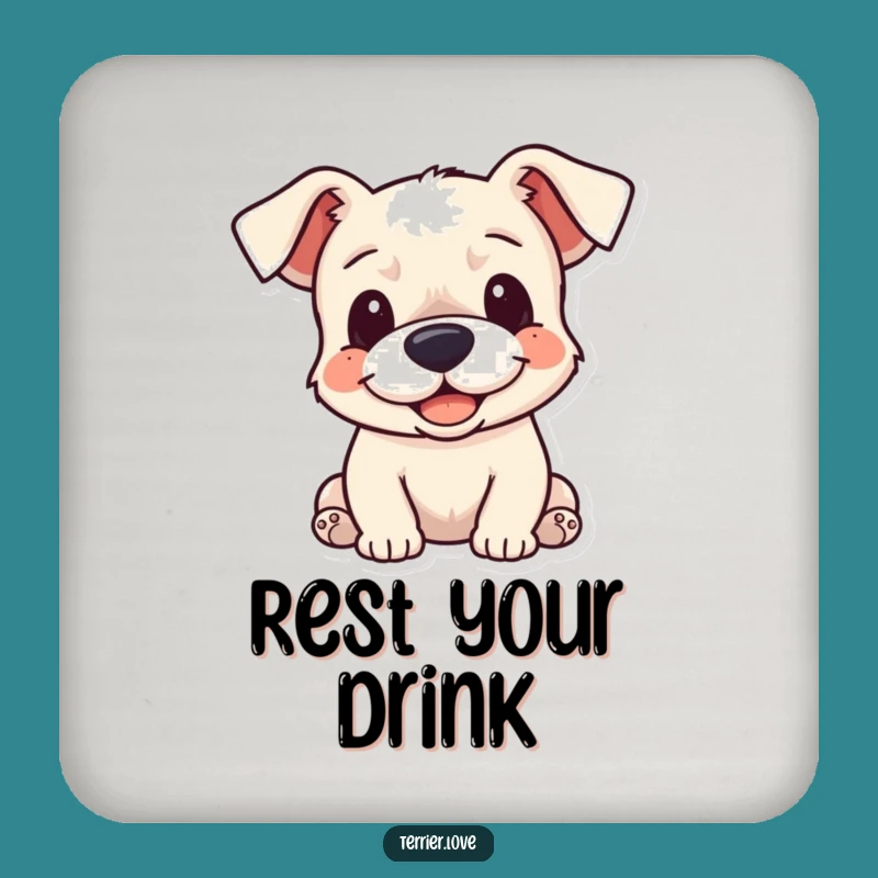 Funny Cuddle Terrier Coaster - Protect Surface with Floppy Ears Art, Dog Gift Set