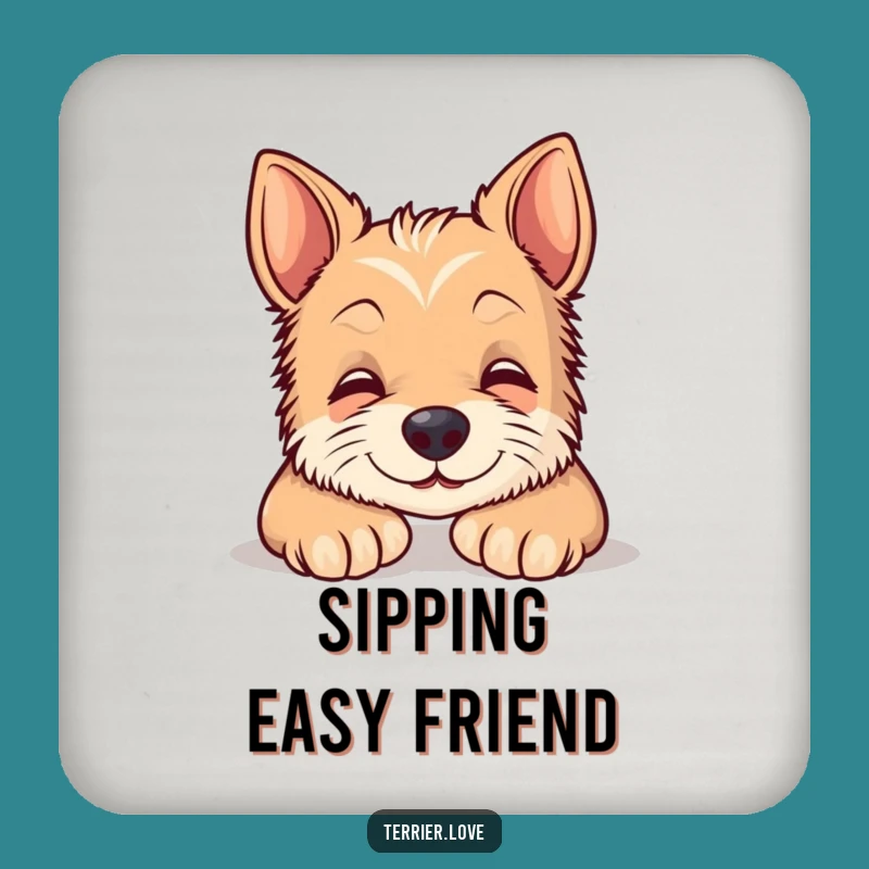 Funny Terrier Drink Coaster - Content Smiling Dog Protector