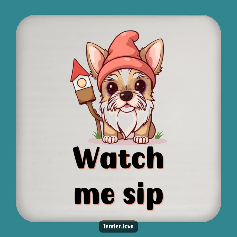 Funny Terrier Gnome Coaster - Hilarious Dog Drink Accessory