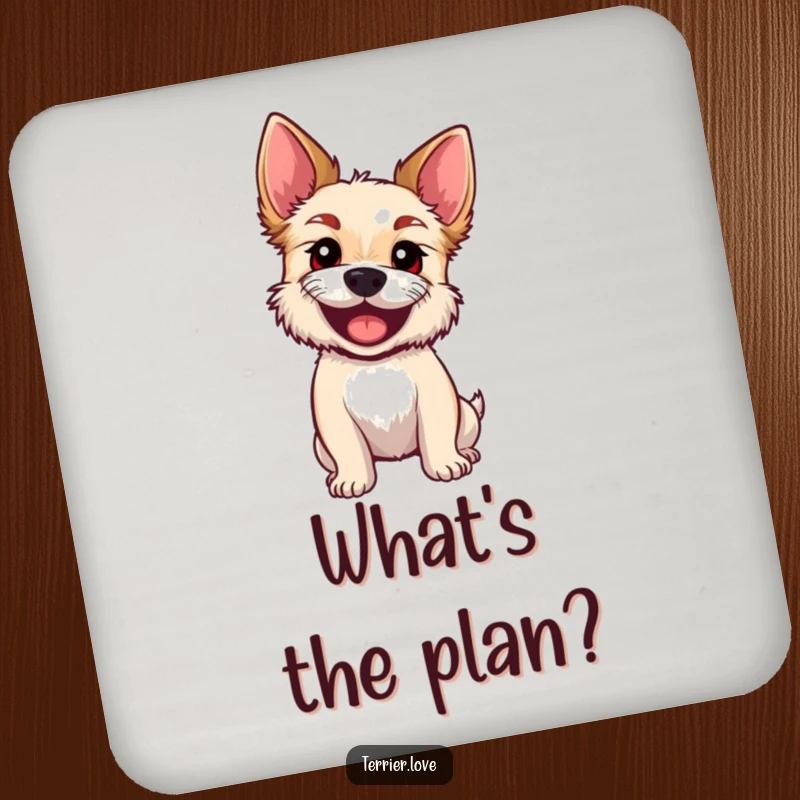 Funny Drink Coaster showcasing an excited terrier tilting its head, adding humor and protection.