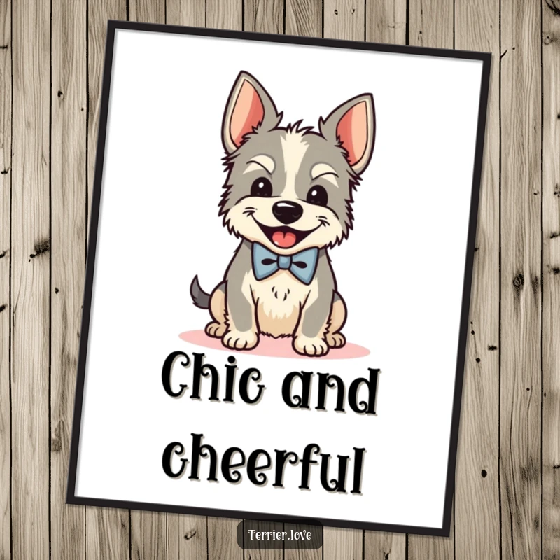 Funny Bow Tie Terrier Poster: A dog in a bow tie shakes its head with glee, bringing dapper humor to wall decor.