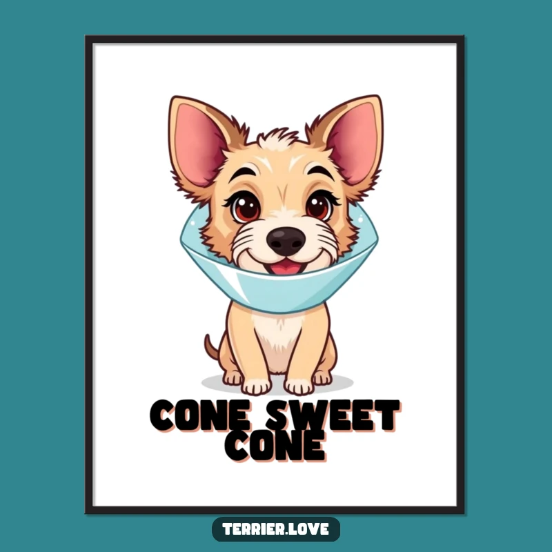 Funny Cone Terrier Poster - Bewildered Happy Dog Art, Quirky Wall Decor Gift