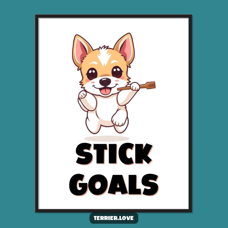 Funny Terrier Fetch Poster - Hilarious Dog Action Art for Walls