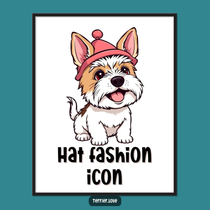 Funny Terrier Silly Hat Poster - Cheerful Dog Art Print