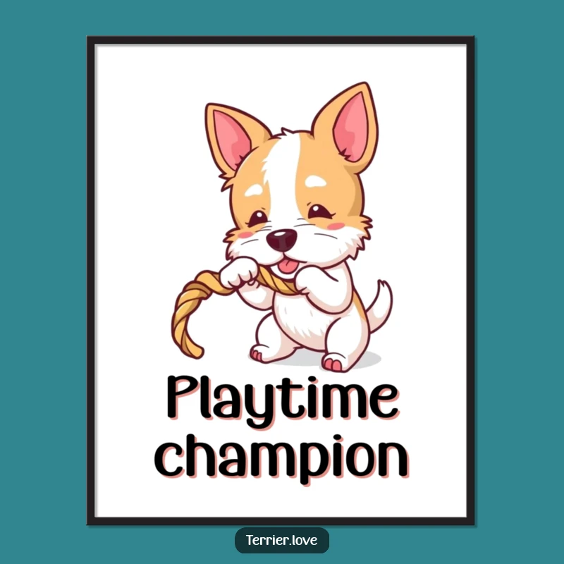 Funny Terrier Tugger Poster - Playful Dog Rope Art, Quirky Gift