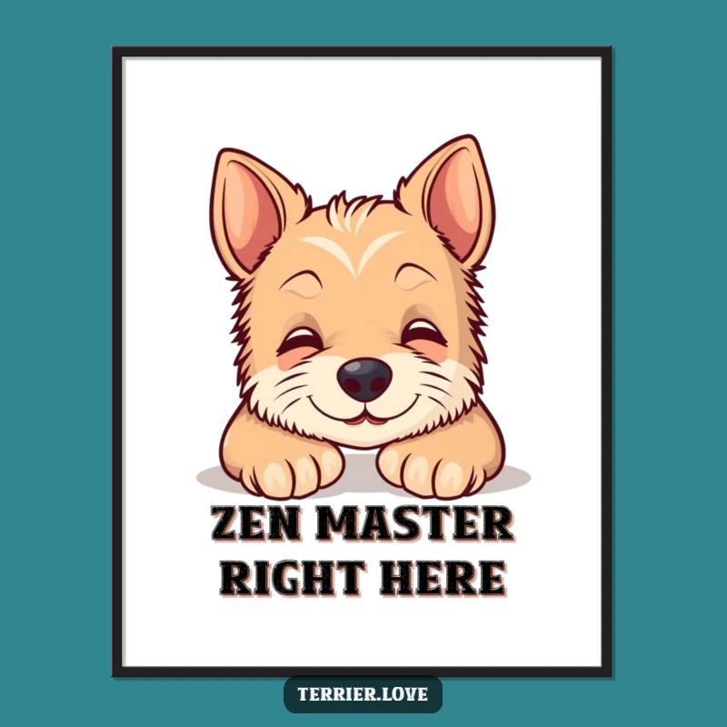 Funny Wall Art: Content Terrier Poster - Smiling Dog Relaxing Decor