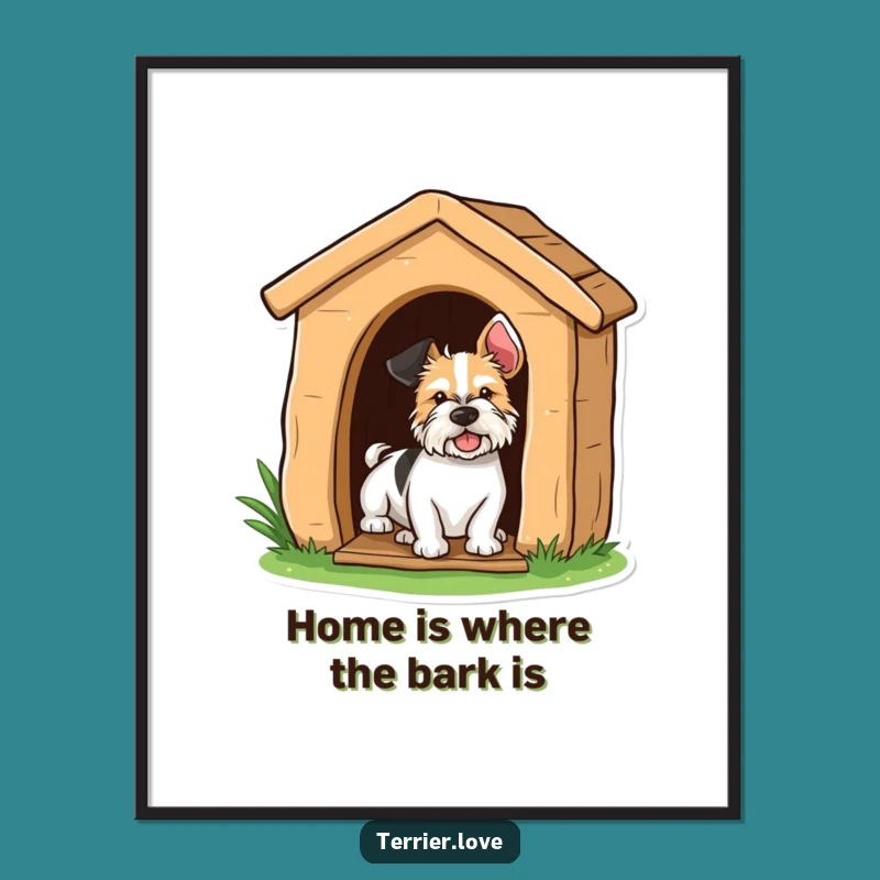 Funny Terrier Peeking Poster - Hilarious Doghouse Art for Walls