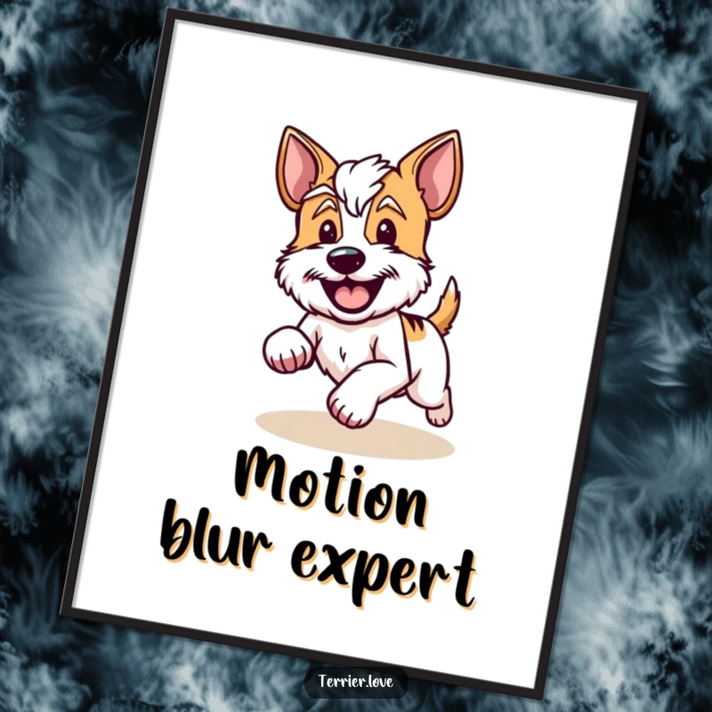 Funny Poster of a terrier running with a happy wagging tail, embodying freedom, joy, and boundless energy.