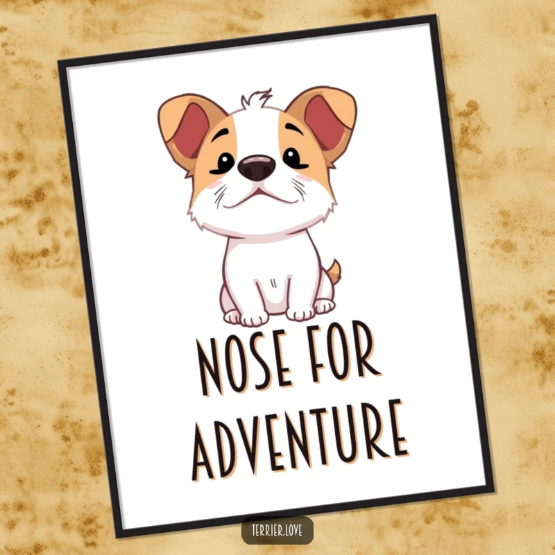 Funny Sniffing Terrier Poster: Art print of an excited dog character with nose up in the air, eagerly sniffing.