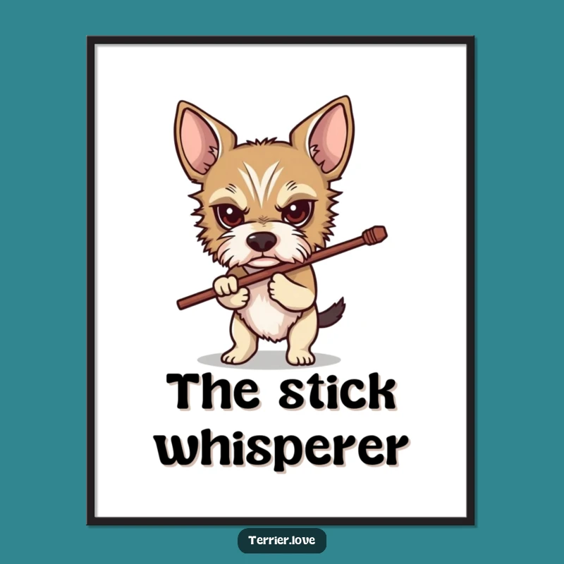 Funny Determined Terrier Poster: Stick-Carrying Dog Art, Motivational Humorous Gift!