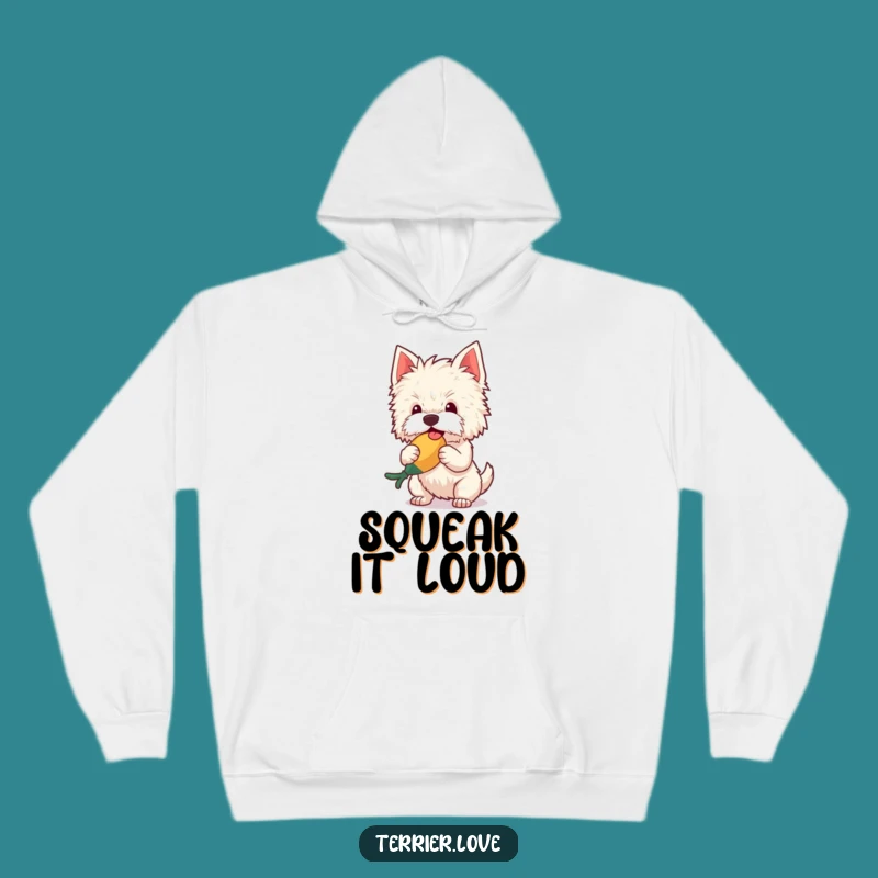 Cozy Funny Terrier Hoodie: Happy Dog Shaking Squeaky Toy, Ultimate Funny Gift