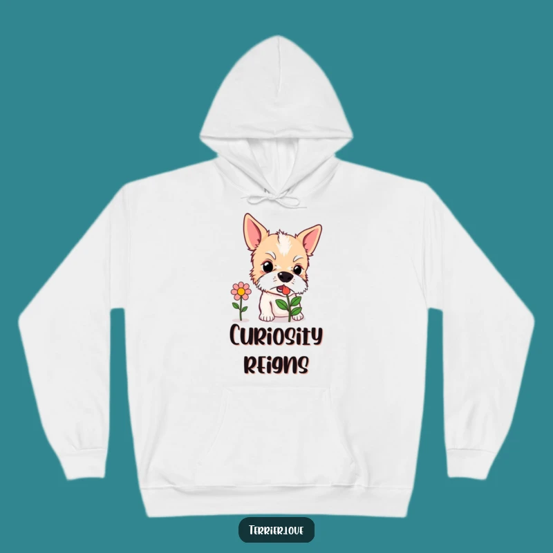 Funny Curious Terrier Hoodie - Sniffing Flower Pup Sweatshirt, Cozy Pet Gift