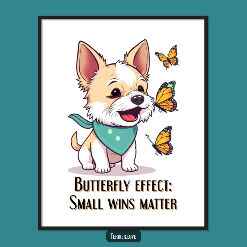 Terrier Butterfly Chase Funny Free Printable Wall Art - Dog Decor