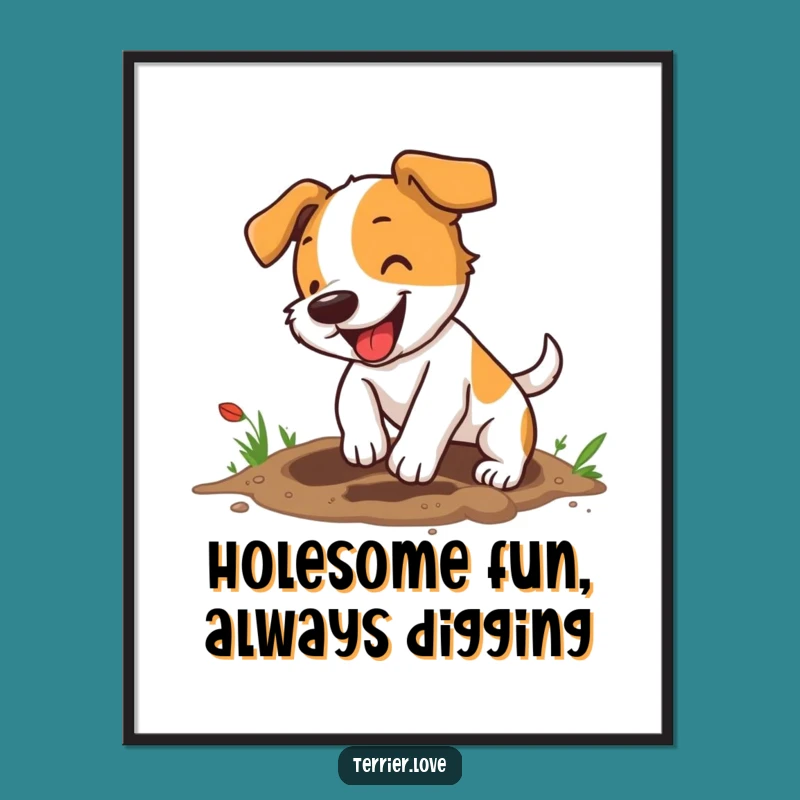 Free Printable Terrier Wall Art: Digging Dog, Energetic, Funny Downloadable Home Decor