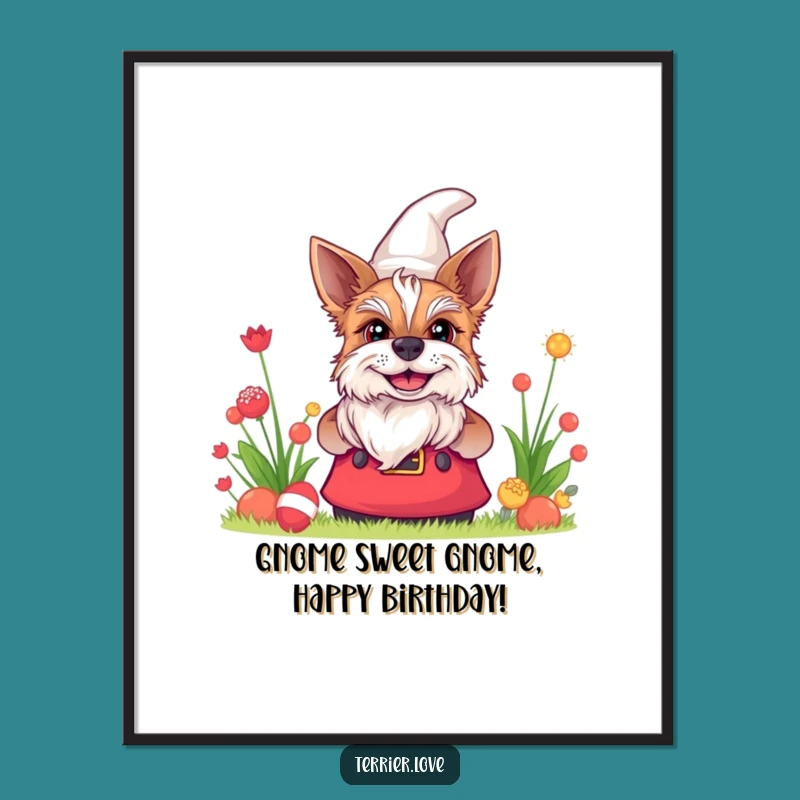 Free Printable Terrier Wall Art: Funny Gnome-Peeking Dog Downloadable Decor