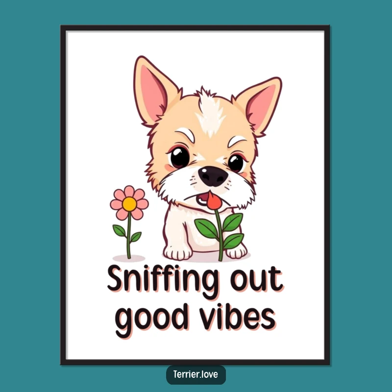 Free Printable Wall Art: Curious Terrier and Flowers - Whimsical Dog Art