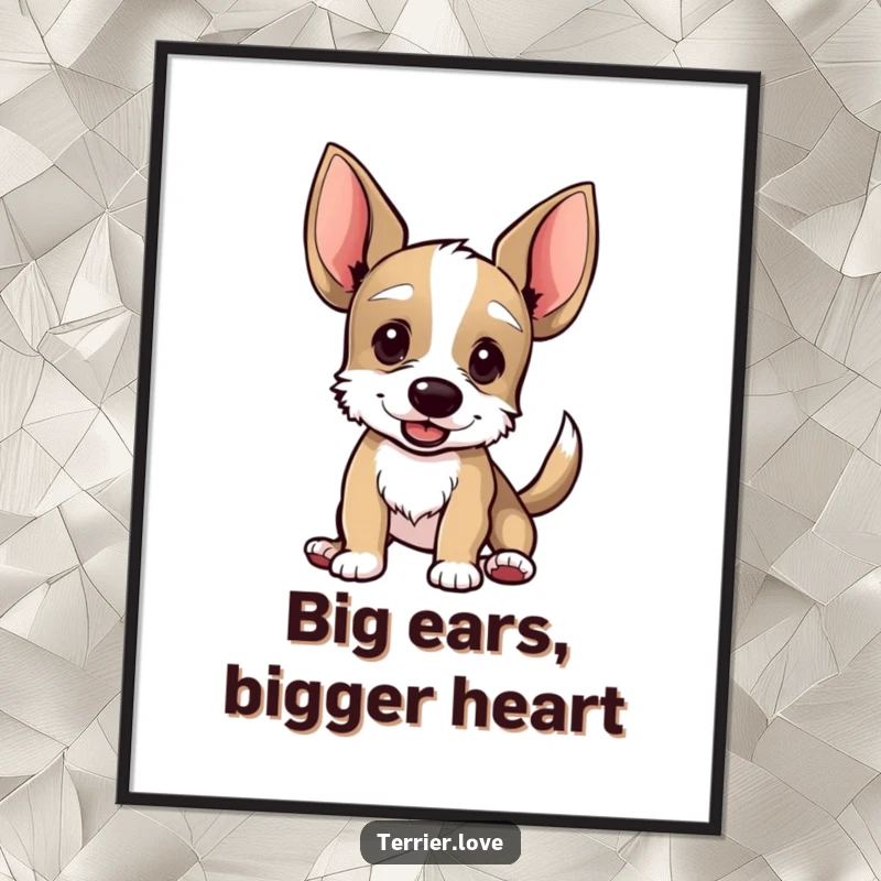 Funny Free Printable Wall Art: A terrier with comically large ears wags its tail vigorously, radiating pure happiness.