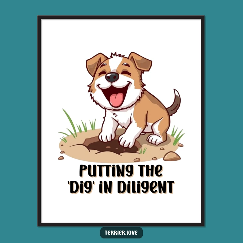 Free Printable Wall Art: Focused Terrier Digging Joyful Dog Downloadable Art