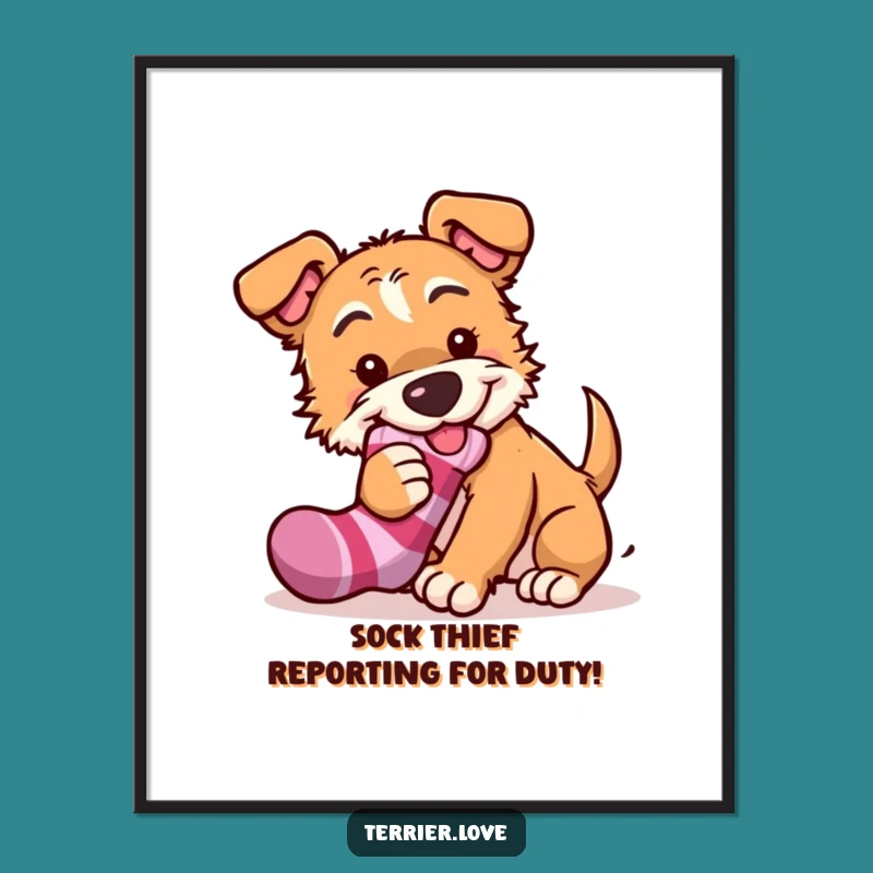 Free Printable Wall Art: Mischievous Terrier Sock Thief, Funny Dog Decor Download