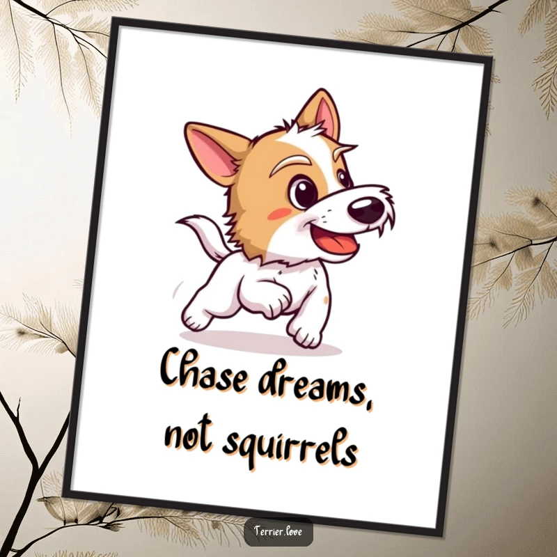 Funny Free Printable Wall Art: A terrier in a playful bark, ready to chase, bringing dynamic energy and humor to your walls.