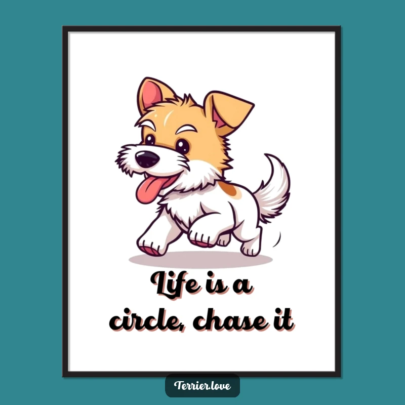 Free Printable Wall Art: Happy Terrier Tail Chase - Funny Dog Decor Downloadable