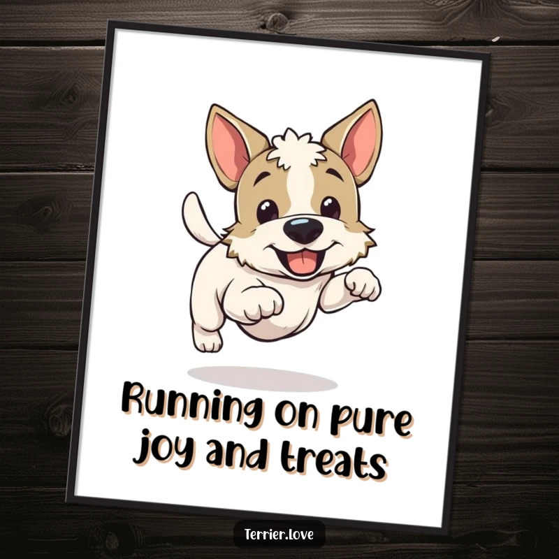 Funny Free Printable Wall Art: A cheerful terrier in mid-stride, tail wagging, radiating pure, unadulterated running joy.