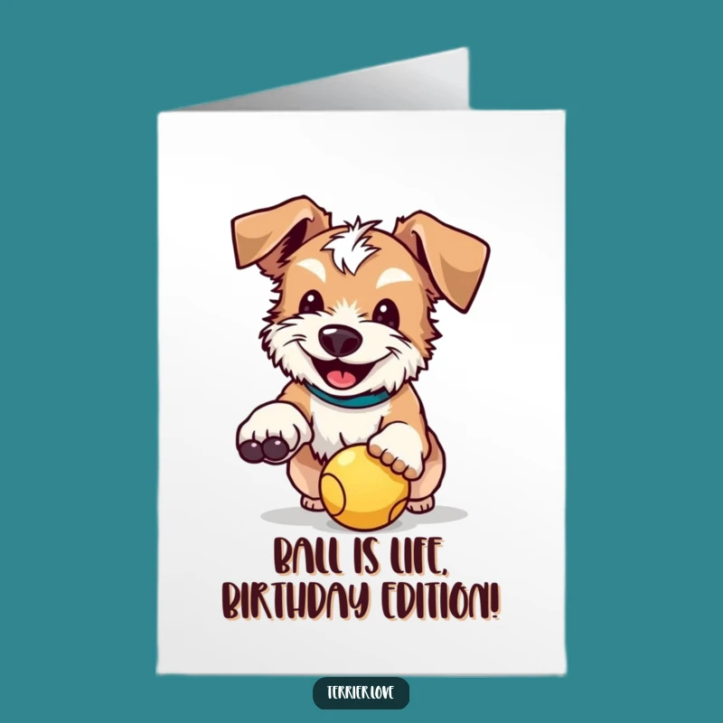 Free Printable Birthday Card: Funny Terrier Ball Catcher Dog! Perfect Downloadable Fun Gift