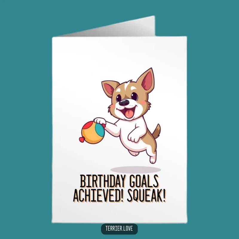 Free Printable Terrier Birthday Card: Playful Dog Catching Toy - Downloadable Gift