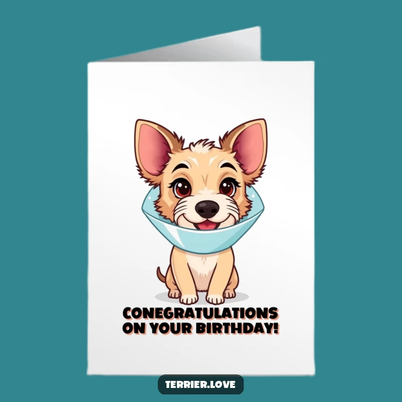 Free Printable Birthday Card: Cone Terrier's Happy Birthday Surprise - Funny Dog