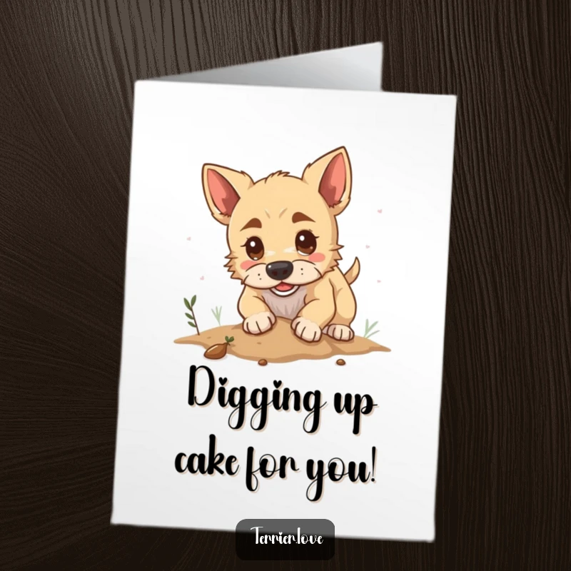 Funny Free Printable Birthday Card featuring a determined terrier digging playfully in soft earth, ready to celebrate.