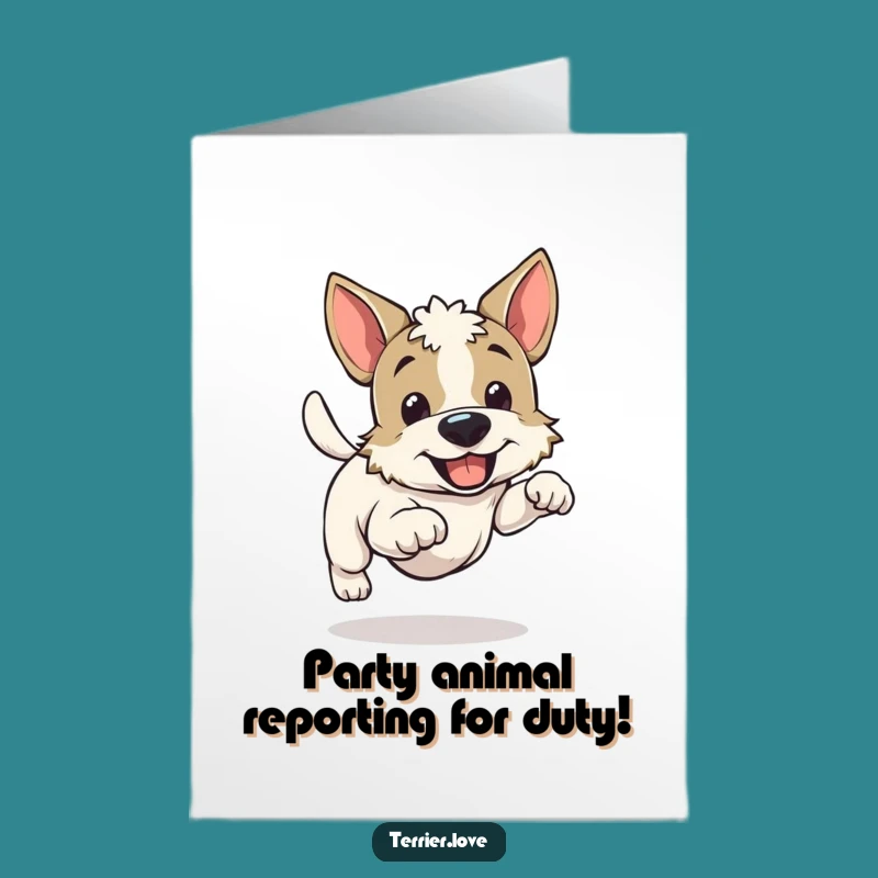 Free Printable Birthday Card: Cheerful Terrier Running Happy Dog Fun Downloadable Gift