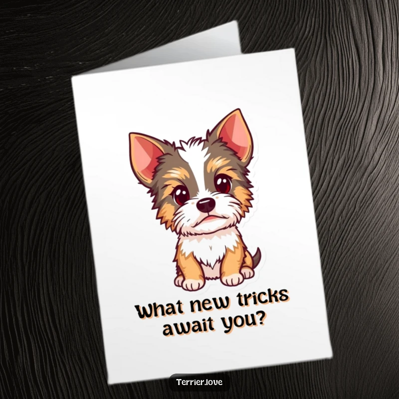 Funny Free Printable Birthday Card: A curious Terrier tilts its head, ears alert, listening intently for birthday wishes.